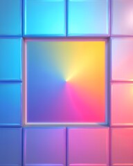 Obraz premium A 3D frame of glossy, colorful tiles with a rainbow gradient in the center. A modern, futuristic, and playful abstract background.