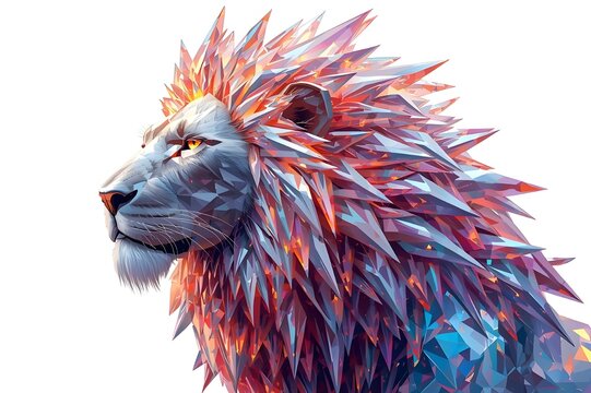 Fantasy Crystal Lion &ndash; Glowing Shard Mane Digital Artwork on White Background