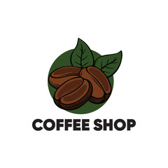 Roasted Coffee Beans and Leaves Vector Logo