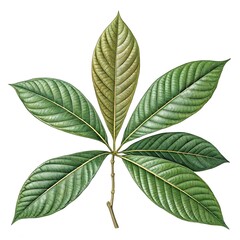 Cupuaçu Leaf Lush Tropical Green Beauty with Bold Veins and Smooth Vibrant Texture Highlighting Exotic Freshness and Natural Elegance on White Background
