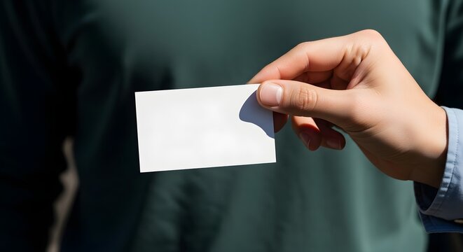 Hand Holding Blank Business Card or Credit Card Mockup Outdoors