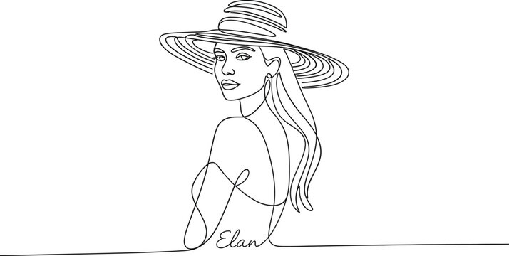 woman in hat, line art, looking back clip art preview