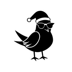 vector silhouette of a cartoon canary wearing Christmas hat and sunglass