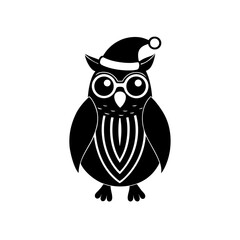 vector silhouette of a cartoon barred owl wearing Christmas hat and sunglass