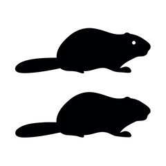 Two black silhouette beavers facing the same direction on a white background
