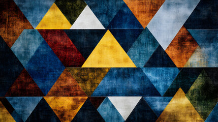 Fototapeta premium Abstract geometric pattern featuring colorful triangles arranged in a mosaic.