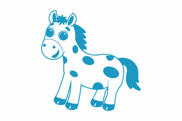 Cheerful turquoise pony cartoon features spots, a cute smile, and stands playfully