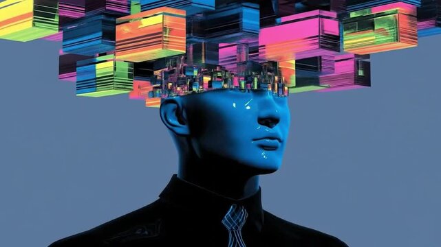 A background, man's , 89395116 indicating lines intelligence s above it, on maze-like colorful head with illustration the light blocks concept design, mind, artificial his floating of in ve 36719419 1