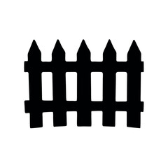 A simple black silhouette of a pointed picket fence against a white background