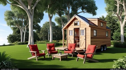 Tiny Wooden House on Wheels | Cozy Portable Cabin for Eco-Friendly Living in Nature