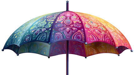 Colorful patterned umbrella, isolated on transparent background
