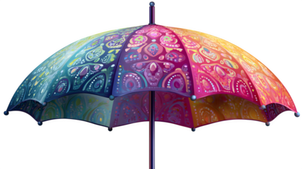 Colorful patterned umbrella, isolated on transparent background