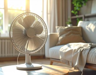 Table Fan Spinning in Simple Living Room