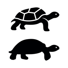 Two stylized silhouettes of tortoises one detailed and one solid black