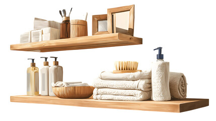 Bathroom Shelves with Amenities, isolated on transparent background