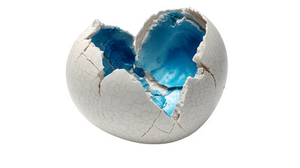 Cracked eggshell revealing blue interior, isolated on transparent background