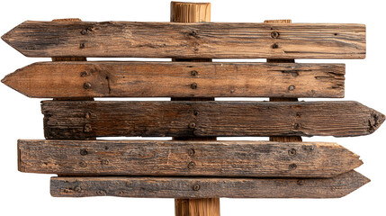 Rustic Wooden Directional Sign, isolated on transparent background