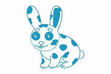 Cute cartoon rabbit illustration featuring playful blue spots on a white background