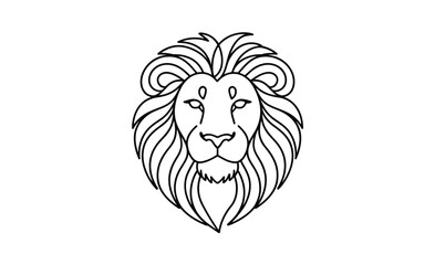 Obraz premium A striking black and white line art illustration of a majestic lion s head featuring a detailed mane and a powerful regal expression perfect for logos and emblems