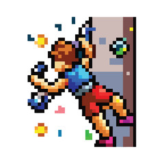 Pixel Art Boulderer Character Sprite, 16-bit Climbing Adventure for RPG

