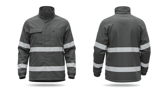 Reflective safety jacket mockup, modern street style, plain template, isolated on white background