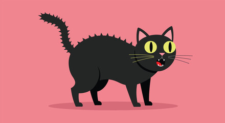 Cartoon Black Cat with Wide Green Eyes and Spiked Fur.
