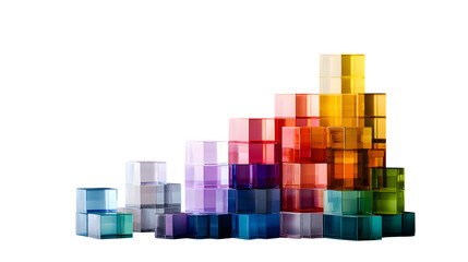 Colorful translucent building blocks pyramid, isolated on transparent background
