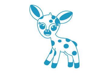 Cute spotted fawn outlined in blue smiles gently, standing alone on a white surface