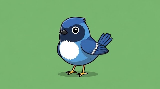 Animation sequence of cute blue fairy wren birds hopping on a green background
