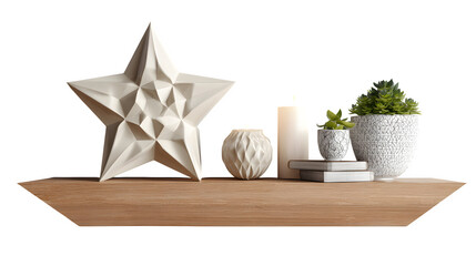 Minimalist shelf decor arrangement, isolated on transparent background