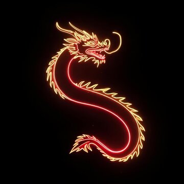 Neon Chinese Dragon Outline - Modern Looping Animation. This futuristic and minimalist design is perfect for contemporary Chinese New Year greetings, tech events.