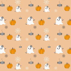 halloween seamless pattern with pumpkins for phone and tablet. illustartion cute hallowen. graphic source spooky vibe in october