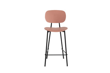  Chair pink front seat and backrest, supported by sleek black metal legs and a circular white background support frame