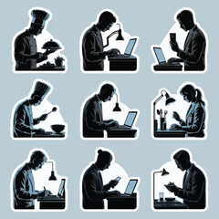 Diverse Business and Medical Professional Silhouettes Collection