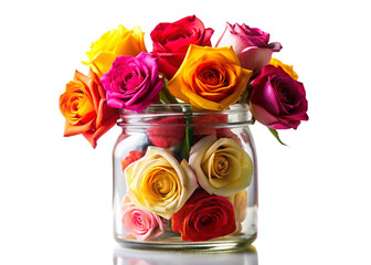 A Colorful Array of  rose stick Resting in a Glass Jar Against a Clean White Background on a White or Clear Surface PNG Transparent Background