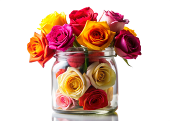 A Colorful Array of rose stick Resting in a Glass Jar Against a Clean White Background on a White or Clear Surface PNG Transparent Background