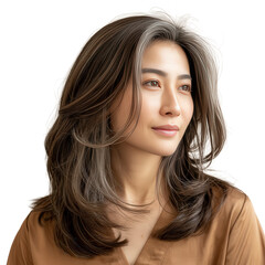 Elegant Woman with Windswept Hair and Warm Smile