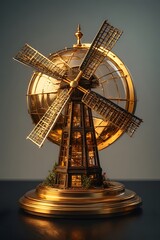 a golden windmill in the evening
