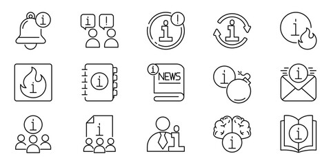 Information icons representing news, communication, and data for online and print media projects