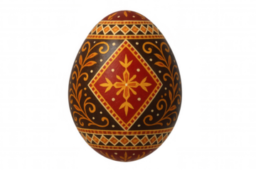 Hand painted easter egg with traditional folk art patterns, a cultural symbol of spring and renewal, transparent background