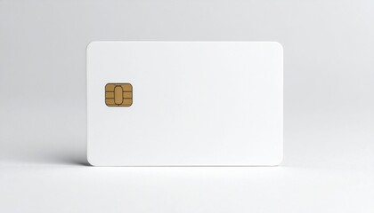 A blank white credit card with a gold chip displayed against a plain background.