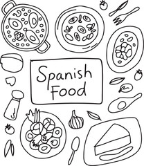 Spanish Food Doodle Hand Drawn Style