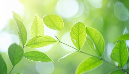 Soft-focus photo of fresh green leaves glowing in sunlight. Perfect for eco themes, wellness, sustainability, mindfulness, and natural beauty designs.