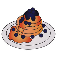 Stack of Pancakes with Maple Syrup and Blueberries , Classic Breakfast Food on a Plate , Vector illustration on white background