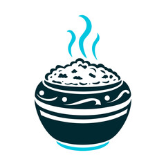 Stylized Pongal Rice Pot with Steam Illustration Clay pot overflowing with rice stylised as a rounded vessel with steam swirls Pongal