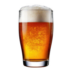 a glass of beer with foam isolated on white and transparent background.