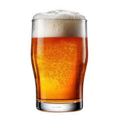 a glass of beer with foam isolated on white and transparent background.