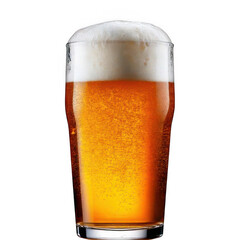 a glass of beer with foam isolated on white and transparent background.