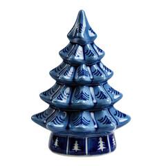 Vintage Blue Ceramic Christmas Tree PNG &ndash; Glossy Holiday Decoration, Transparent Background