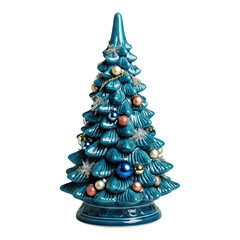 Vintage Blue Ceramic Christmas Tree PNG &ndash; Glossy Holiday Decoration, Transparent Background